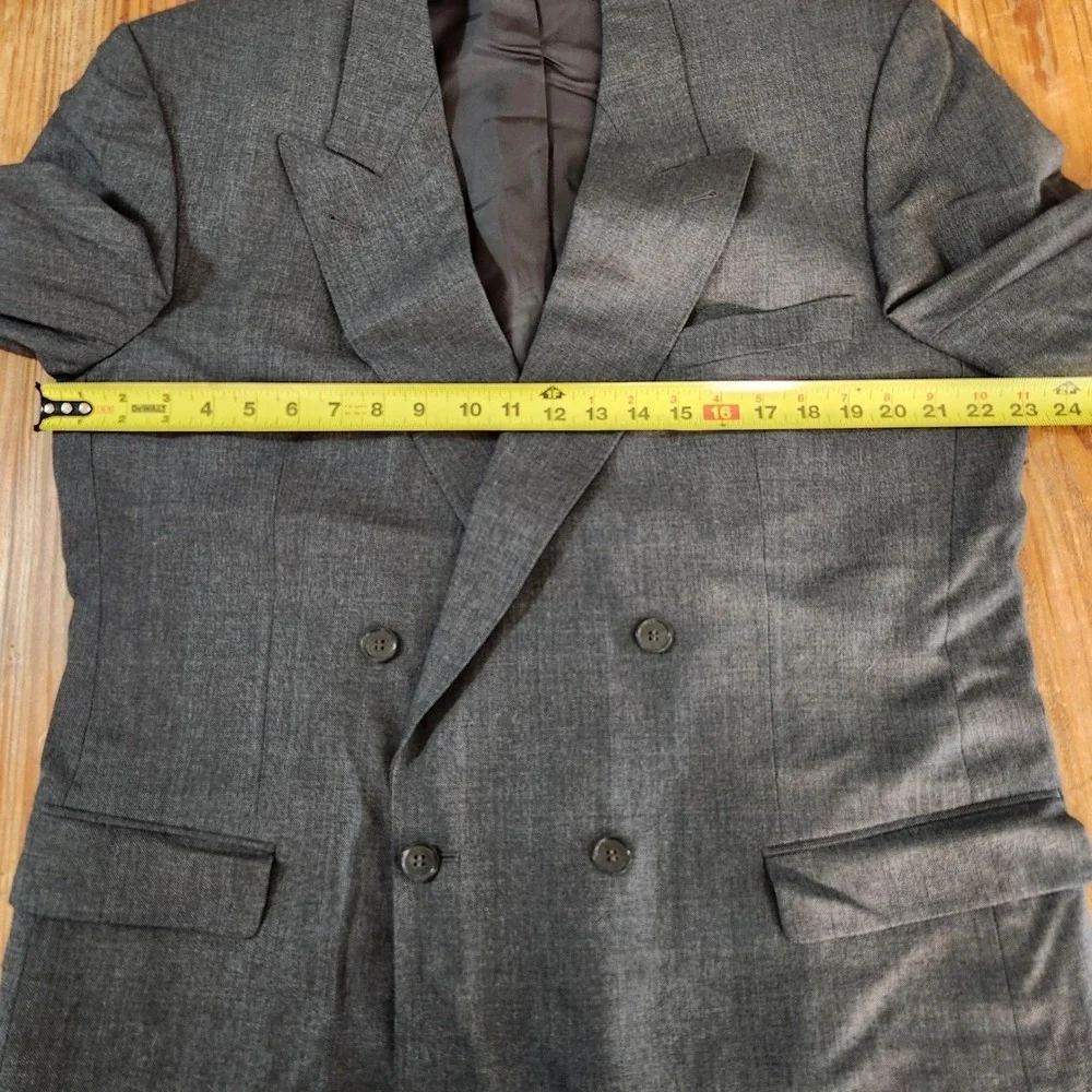 Bleiche Switzerland John Edward Mens Double Breasted Wool Suit 44R Pleats Cuffed